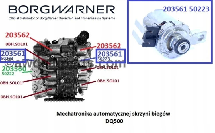 BorgWarner 50223 203561 do mechatroniki skrzyni 0BH DQ500